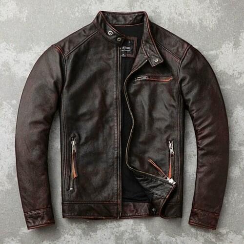 Men Genuine Leather Jackets Motorcycle Jacket 100% Cowhide Leather Coat Biker Jacket Moto Clothing Spring Autumn Jacket