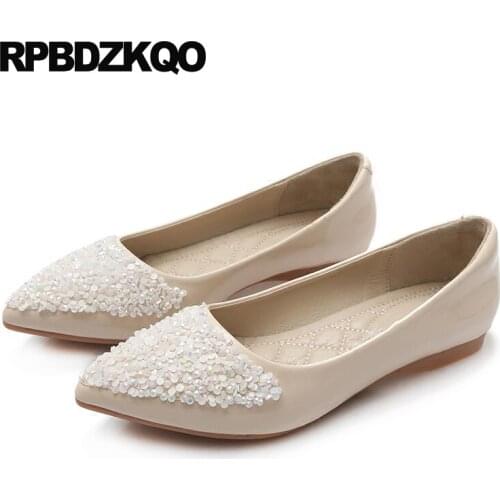 Patent Leather 11 10 Crystal Pointed Toe Large Size Wedding Women Flats Autumn Spring Bling Sequins Single Shoes Glitter Diamond