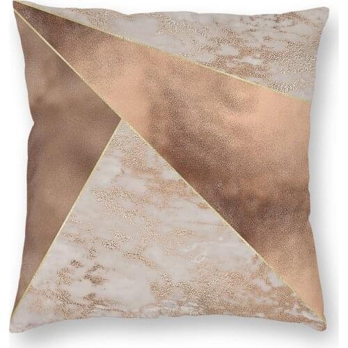 Copper Foil And Blush Rose Gold Marble Triangles Square Pillow Case Throw Pillow Custom Pillowcover Home Decor