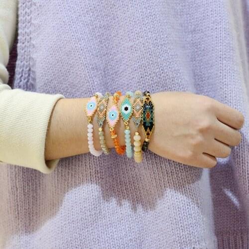 ORZTOON Fashion Miyuki Colorful Seed Beads Evil Eye Bracelet For Women Bohemian Crystal Beads Bracelets Set Female Jewelry 2021