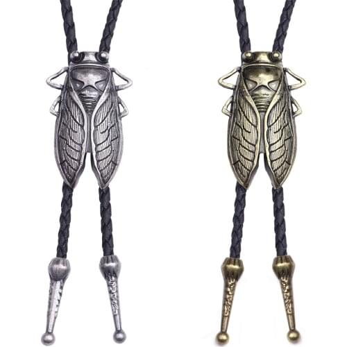 Fashion Metal Cicada Retro Bolo Tie for Men Necklace Pendant Leather Rope Necktie Shirt Collar Bowtie Accessories Cowboy Jewelry