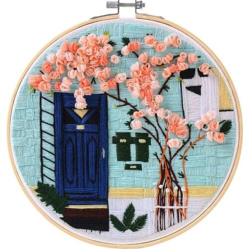 DIY Stamped Embroidery Starter Kit with Flowers Plants Pattern Cloth Color Threads Tools for Beginners Adults Starter Kits