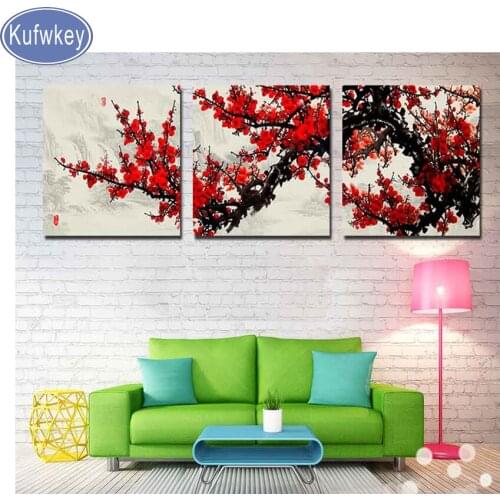 3 pcs set,DIY 5D Diamond Embroidery Plum blossom mosaic diamond,Needlework,Square Diamond Painting Home Decor,new year gift