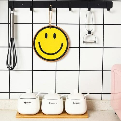 3 Sizes Smiley Corkwood Coaster Set Tableware Kitchen Accessories Table Mat Non-Slip Ins Woven Heat Insulation Cup Coaster Ins