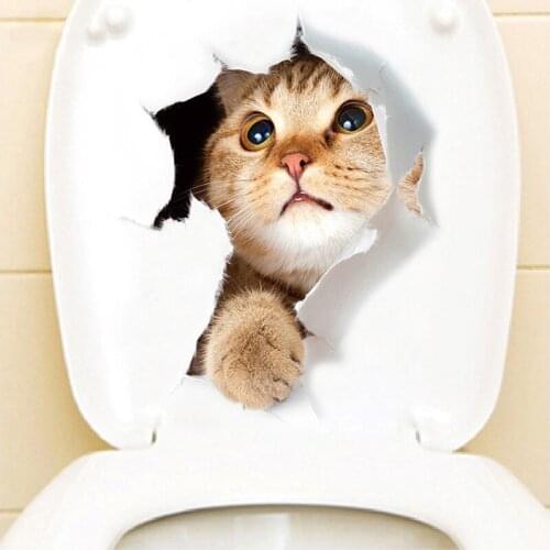 Lovely Cat Dog Toilet Stickers Art 3d Kitten Puppy Mural Diy Funny Cartoon Animal Wall Decal Bathroom PVC Waterproof Home Decor