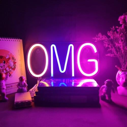 Neon LED Light Sign OMG / Warm "O", Blue "M", Pink "G" / Decorative Wall Art for Bedroom Workspace Bar USB / Battery Powered