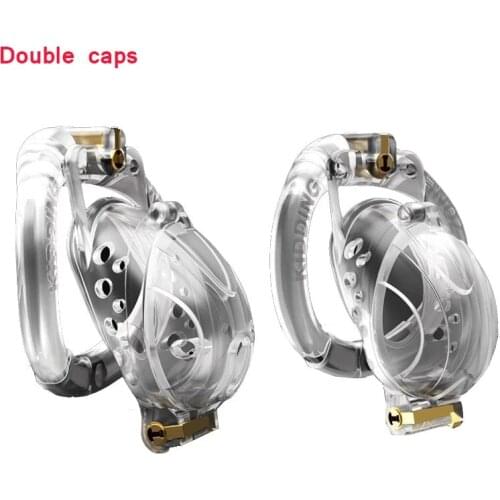 New Cap Changeable Chastity Cage, Double Caps Male Chastity Device Cock Cage 4Size Cock Rings Sex Toys For Man BDSM Penis Cage