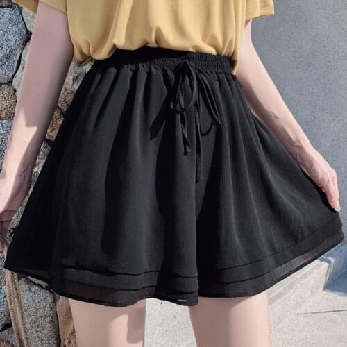 2020 New Korean Ladies Chiffon Casual Loose Skirt Short Summer Casual Shorts Double Layer High Waist Wide Leg A-line Shorts