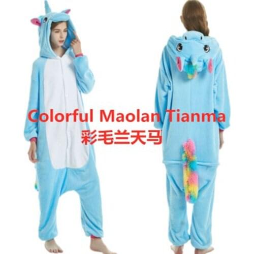 Kigurumi Unicorn Pajama Nightie Adults Animal Rabbit Pyjamas Flannel Stitch Cat Anime Onesies Women Unicornio Sleepwear Jumpsuit