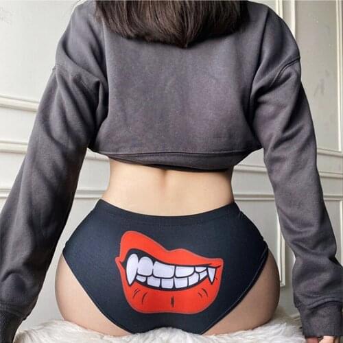 Original Sexy Lips Letter Printing Womens Panties High Stretch Cotton Lingerie Temptation Low-Waist Seamless Female Briefs Tang