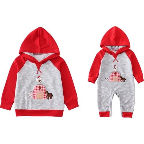 Girlymax Fall Boys Long Sleeves Hoodie Top Raglan Farm Truck Shark Romper Brothers Wear Boutique Cotton T-shirts Kids Clothing