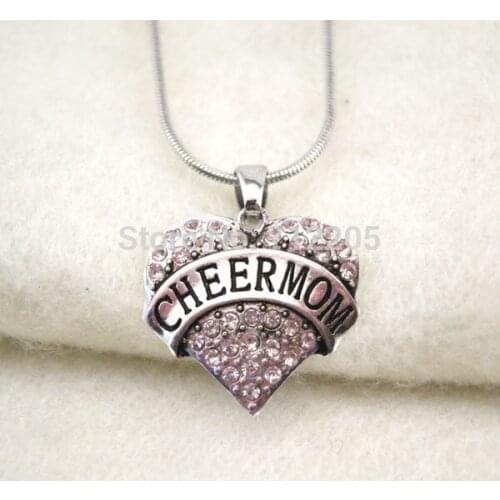 Rhodium plated CHEERMOM crystal heart pendant necklace with snake chain(A1123)
