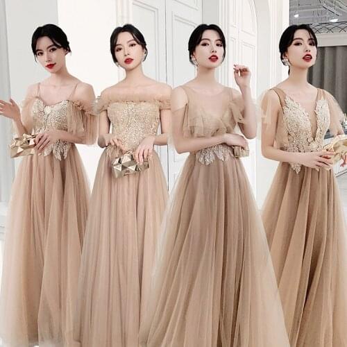 Bridesmaids Dresses Illusion Short O-Neck Beading Embroidery Sequined Lace Tulle Off The Shoulder Women Wedding Party Gown E288