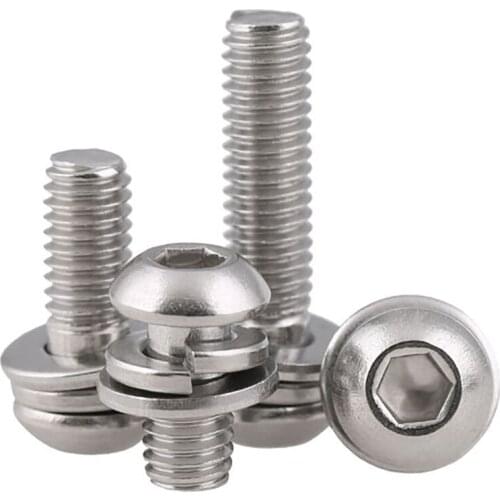 Button Head Socket Cap Spring Flat Washer Sems Screws A2 Stainless Allen Bolts