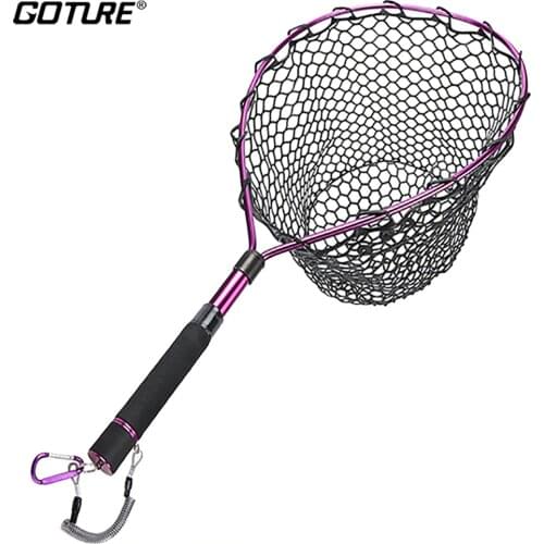 Goture Fly Fishing Landing Net Alunimum Alloy Frame Soft Rubber Mesh EVA Handle Carp Bass Trout Fishing Tackle