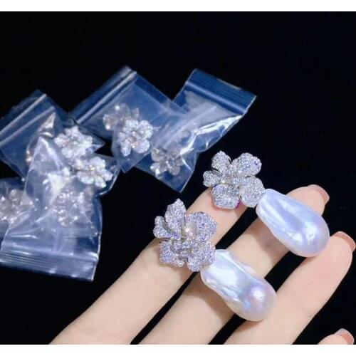 Baroque natural fresh water pearl drop earring flower 925 sterling silver with cubic zircon cute romantic fine women jewelry