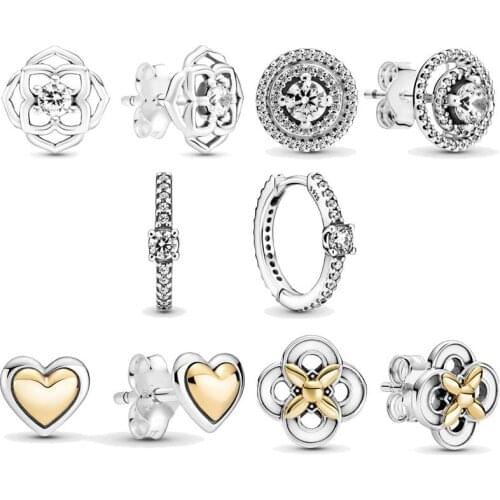 100% S925 Silver New Rose Petal Heart Fashion PAN Earrings Womens Wedding Party Festival Gift Diy Charm Boutique Jewelry