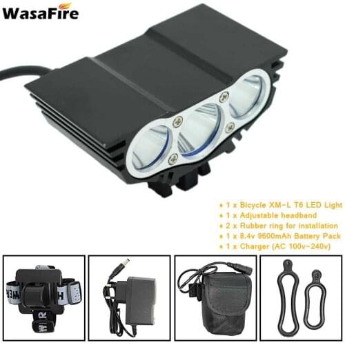 WasaFire T6 LED Bike Front Light 5000lm Bicycle Headlight Waterproof Night Riding Frontlamp with 18650 Battery Pack and Headband