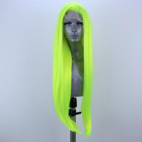 QUINLUX WIGS Fluorescent Green Long Natural Straight Synthetic Lace Front Wigs for Women Side Part Heat Resistant Fiber Hair
