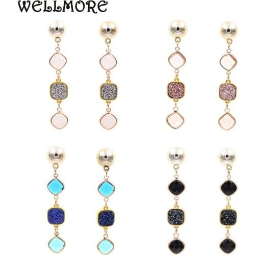 WELLMORE fashion glass Statement Earrings for Women bezel setting stone and resin Drop Dangle Earrings Wedding Jewelry wholesale