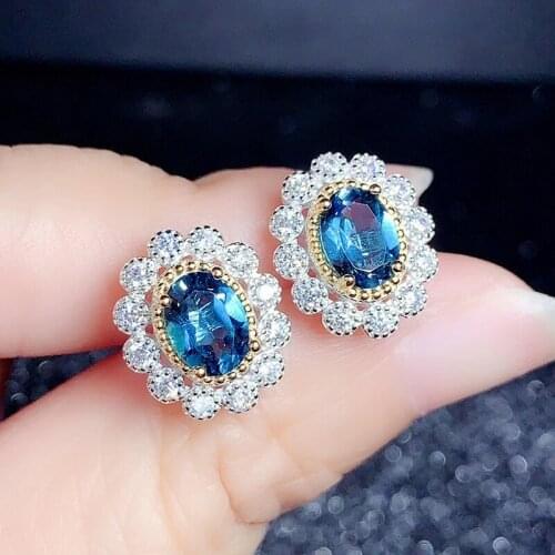 CoLife Jewelry Topaz Stud Earrings for Daily Wear 5mm*7mm Natural Topaz Silver Earrings 925 Silver London Blue Topaz Jewelry