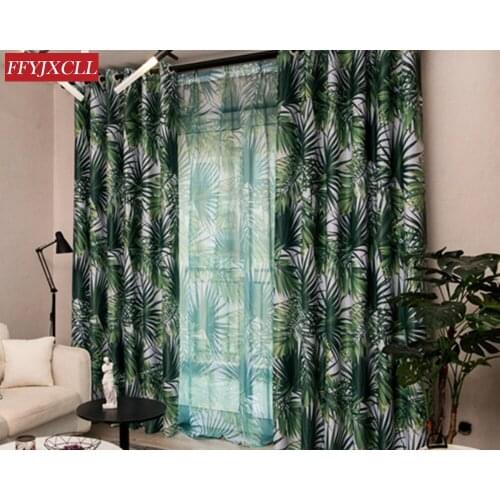 Printed Blackout Curtain Cloth Tropical Forest Palm Leaf Tree Living Room Bedroom Balcony Cloth Curtain Floor-to-ceiling Window