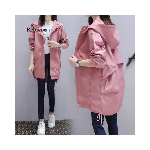 Plus size Women Hooded Bomber coat Students Korean loose wild Spring Autumn Trench coats Womens Casual Windbreaker