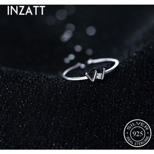 INZATT Real 925 Sterling Silver Letter W Zircon Adjustable Ring For Fashion Women Fine Jewelry Punk Minimalist Accessories