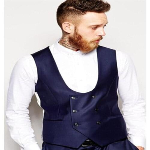 New Arrival Custom Made Navy Blue Double Breasted Men Vest British Style Terno Masculino Waistcoat High Quality Slim Vest Only
