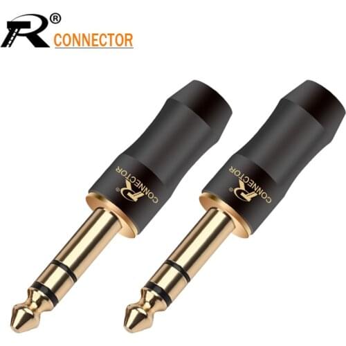 1PC 24K Gold-plated 1/8'' Stereo 6.35mm Jack Assembly Microphone Connector R Brand New Design Copper Wire Connector Black Color