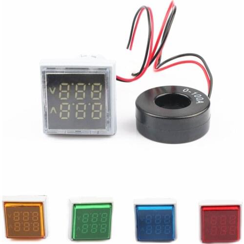 1pcs Square LED Digital Dual Display Voltmeter & Ammeter Voltage Gauge Current Meter AC 60-500V 0-100A D18 dropship
