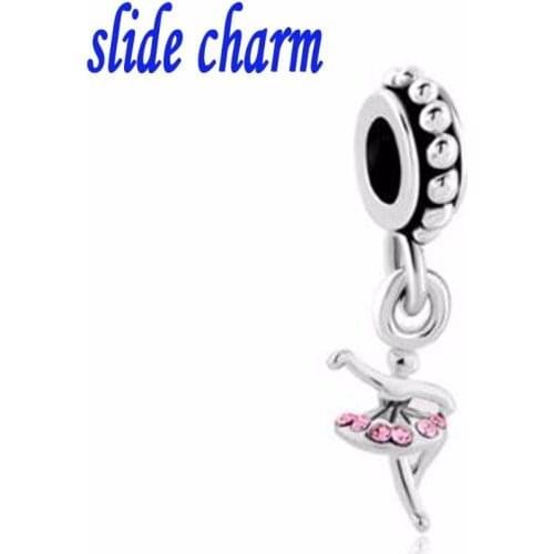 Free shipping ballet Mosaic pink rhinestone charm beads fit Pandora bracelet Holiday gift