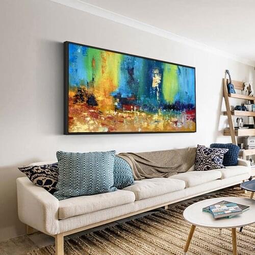 Large paintings for living room wall oil painting canvas art turquoise abstract painting laminas de cuadros pared decorativas