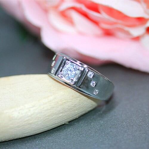 Sterling Silver 925 Band With 0.7Ct Synthetic Stone Mens Wedding Ring Engagement Band 100% Real Silver 925 Mens Jewelry Free Box