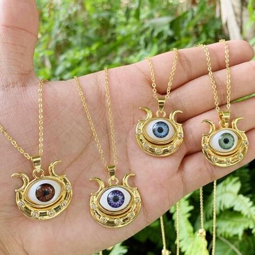 10Pcs Fashion Pave CZ Eye Design Pendant Accessories Hip Hop Style Brass Fine Box Chain Necklace Jewelry Fit For Men Wear