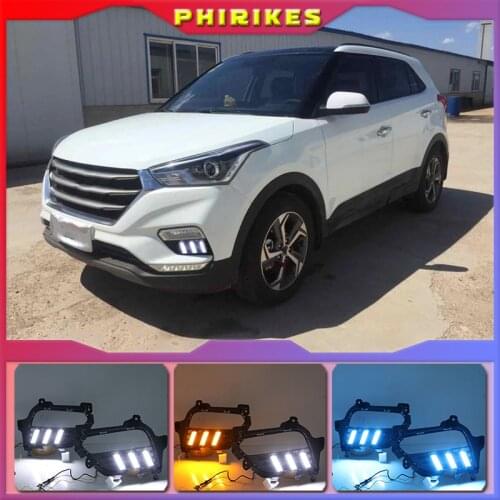 1Pair For Hyundai Creta IX25 2017 2018 2019 2020 DRL LED Daytime Running Light Fog Lamp With Yellow Turn Signal Lamp