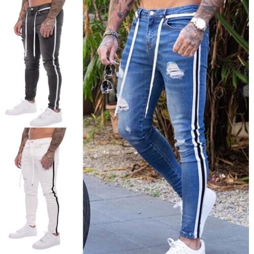 Men Jeans Men Ripped Skinny Jean Fashion Denim Jogger Pants Skinny Skin-friendly Cotton Blend Stretch Denim Pants for Daily Wear