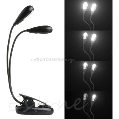 Flexible 2 Dual Arms Clip On 4 LED Light Lamp for Book Reading Tablet Lamp #H028