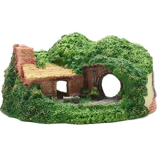 Fake Mountain Resin Aquarium Landscaping Ornaments Small Thatched House Pet Supplies No Fading Pet Dodging Hole Fish Tank Decor