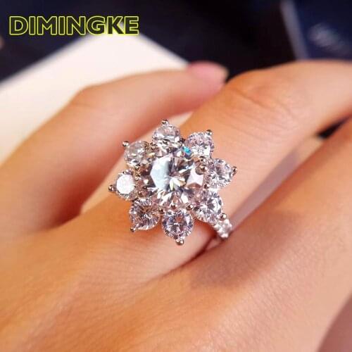 DIMINGKE 1CT 6.5MM Sunflower Super Flash Diamond Ring 100%-S925 Sterling Silver Wedding Engagement Party Jewelry