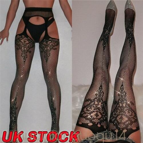 Diamond Fishnet Tights Women Hot Drilling Pantyhose Floral Print Crotchless Panty Fishnets Erotic Sexy Lingerie Underwear New