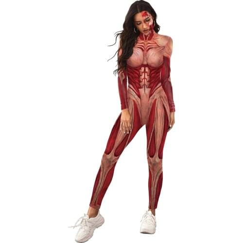 [You're MySecret] Unisex Giant Muscles Fashion Catsuits 3D Cosplay Printed Female Jumpsuit Slim Pants Combi and Bodysuit