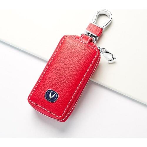 Leather Car Key Case With Car Logo Cover For Changan CS35 CS75 PLUS CS85 COUPE CS95 Smart Key Remote Zipper Cover Keychain