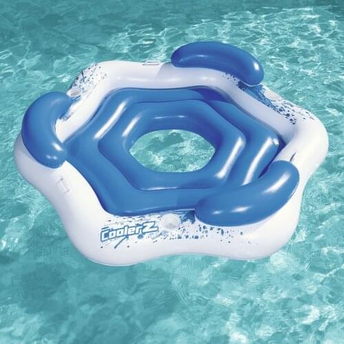 3-Person Round Inflatable Party Island Float Boat With 3-Cup Holders Swimming Pool Floats Water Ride-on Toys Pool Fun Raft