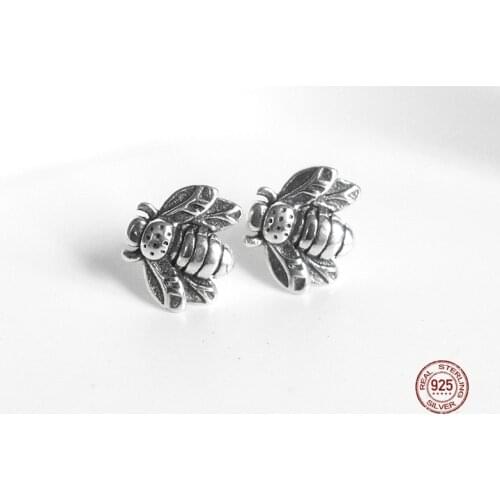 LKO Fashion Retro Three-Dimensional Honeybee 925 Sterling Silver for Women Earring Available Daily Holiday Wear Stylish Jewelry
