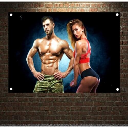 Fitness Couple Motivational Workout Posters Wall Sticker Yoga Bodybuilding Banners Flags Wall Art Tapestry Gym home Decoration 1