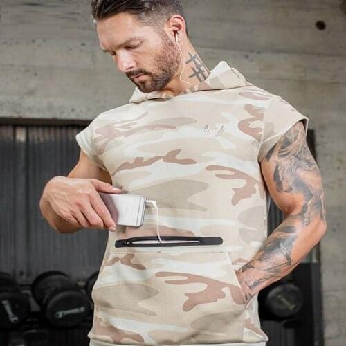 Muscle Fitness Mens Camouflage Sports Hoodies Running Sports Sleeveless Vest Musculosa Hombre Workout Tank Joggers Gym Clothing