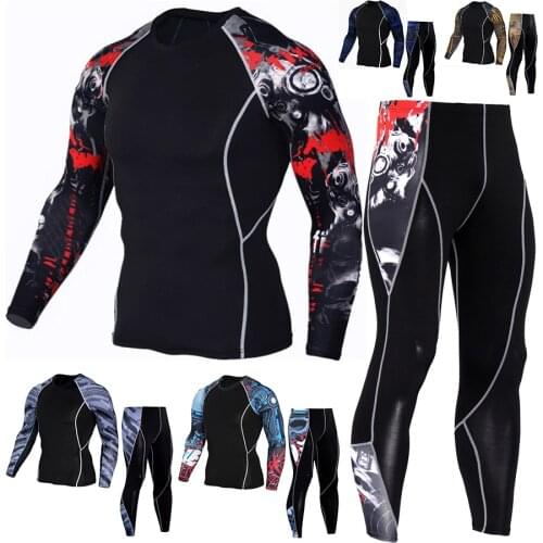 2020 New Men Motorcycle Jacket +Pants Quick Dry Sport Suit Running T-shirt Set Breathable Tight Long Tops & Pants for Summer