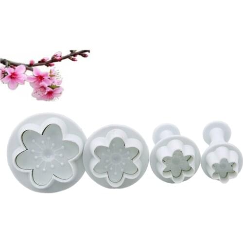 New 4Pcs Flower Shape Plastic Baking Mold Kitchen Biscuit Cookie Cutter Pastry Plunger 3D Stamp Die Fondant Cake Decorating Tool