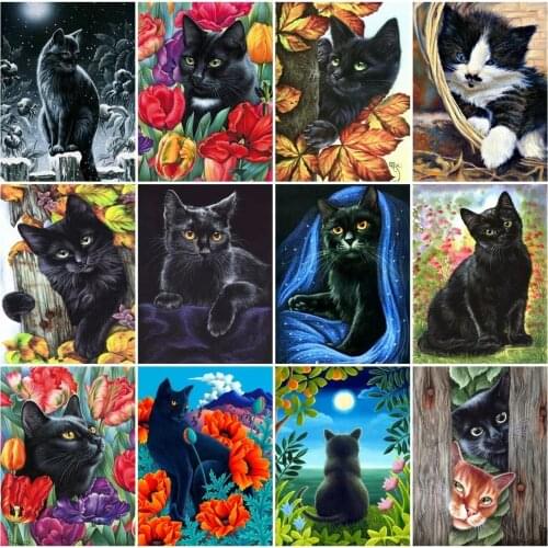 New Arrivals 5D Diy Diamond Painting Black Cat Handmade Diamond Embroidery Animal Mosaic Picture Of Rhinestones Home Decor Gift